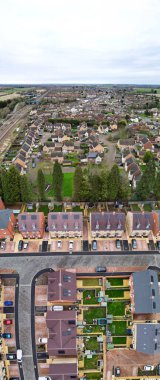 İngiltere 'nin Göt Şehri Yüksek Açılı Panoramik Manzarası. Görüntü Bulutlu ve Yağmurlu Gün 'de çekildi. 28 Şubat 2024