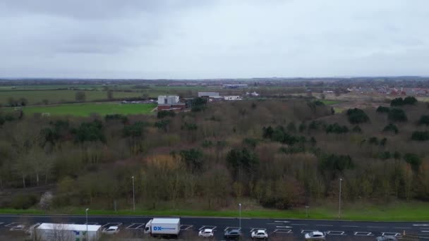 Aerial Footage British Highways Traffic Cloudy Rainy Evening Arlesey Town — Vídeos de Stock
