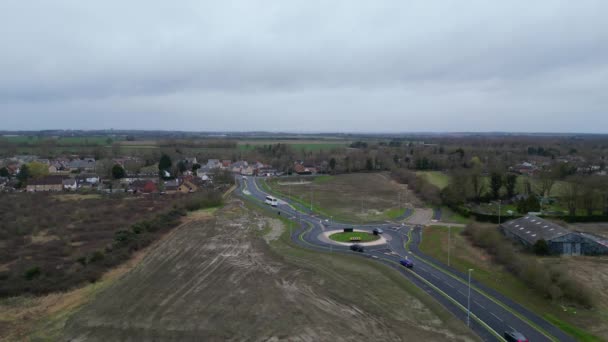 Aerial Footage British Highways Traffic Cloudy Rainy Evening Arlesey Town — Vídeos de Stock