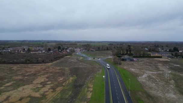 Flygbilder Brittiska Motorvägar Med Trafik Molnigt Och Regnigt Kväll Arlesey — Stockvideo