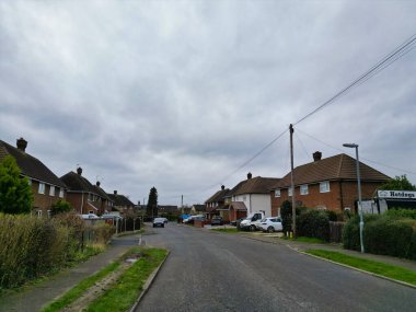 İngiltere 'nin Arlesey şehrinin yüksek açılı görüntüsü. Görüntü Bulutlu ve Yağmurlu Gün 'de çekildi. 28 Şubat 2024