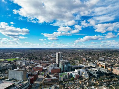 İngiltere 'nin Watford şehrinin yüksek açılı görüntüsü. 3 Mart 2024