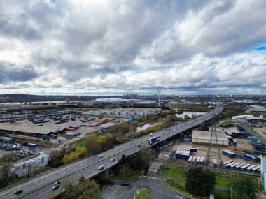 Gün batımında Dagenham 'ın Yüksek Açılı Manzarası. İngiltere 'nin başkenti Londra Büyük Britanya. 2 Mart 2024