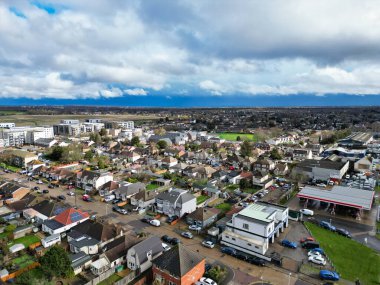 Gün batımında Dagenham 'ın Yüksek Açılı Manzarası. İngiltere 'nin başkenti Londra Büyük Britanya. 2 Mart 2024