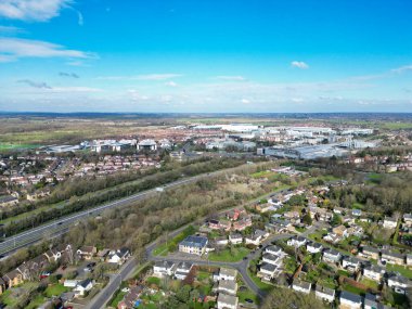 İngiltere 'nin orta Hatfield şehrinin hava manzarası, Büyük Britanya. 9 Mart 2024