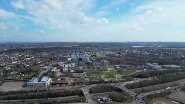 Aerial Footage Central Hatfield City Downtown Hertfordshire Αγγλία Ηνωμένο Βασίλειο — Αρχείο Βίντεο