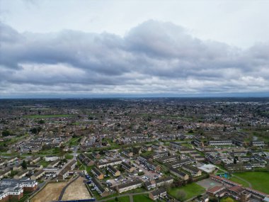 İngiltere 'nin Kuzey Luton şehrindeki Residential Estate' in havadan görüntüsü. 19 Mart 2024