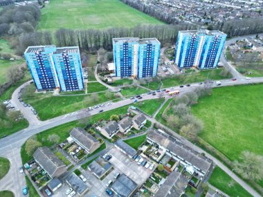 İngiltere 'nin Kuzey Luton şehrindeki Residential Estate' in havadan görüntüsü. 19 Mart 2024