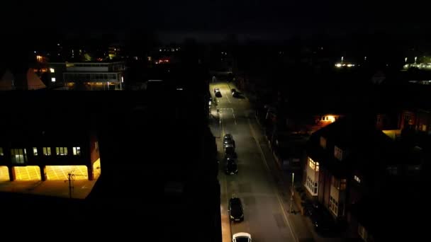 Högvinkelfilm Upplysta Harpenden Town England Storbritannien Mars 2024 — Stockvideo