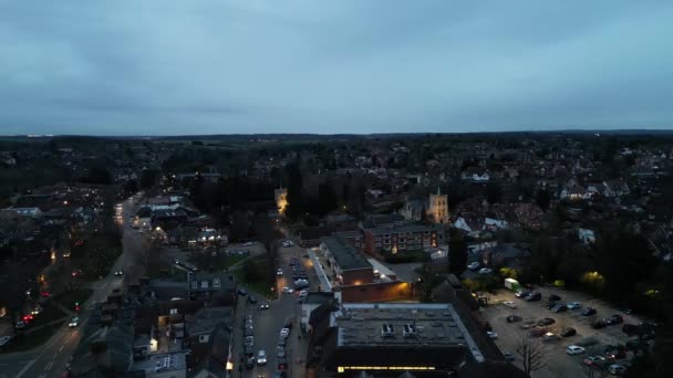 High Angle Night Footage Illuminated Harpenden Town England Great Britain — Vídeo de stock