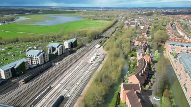 Filmagem Aérea Estação Ferroviária Oxford City River Thames Oxford City — Vídeo de Stock