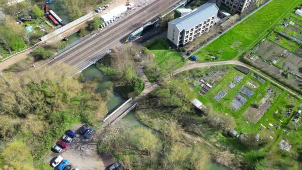 Високорівневі Кадри Залізничного Вокзалу Оксфорд Сіті Поблизу Річки Темзи Оксфорд — стокове відео