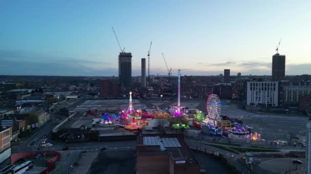 Imagine Aeriană Clădirilor Înalte Iluminate Timpul Nopții Central Birmingham City — Videoclip de stoc