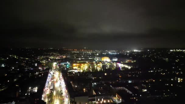 Ngiltere Nin Aydınlanmış Borehamwood Londra Şehrinin Hava Hızlandırılmış Gece Görüntüsü — Stok video