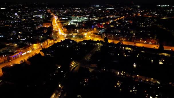 High Angle Night Footage Illuminated Central Cambridge City Cambridgeshire England — Stockvideo