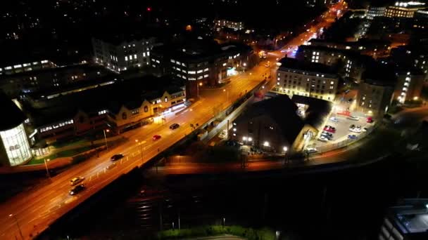 High Angle Night Footage Illuminated Central Cambridge City Cambridgeshire Inglaterra — Vídeo de Stock