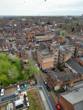 İngiltere 'nin Leicester şehrindeki binaların havadan görüntüsü. 4 Nisan 2024