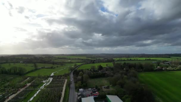 High Angle View British Countryside Landscape Renbourn Village Engeland Verenigd — Stockvideo