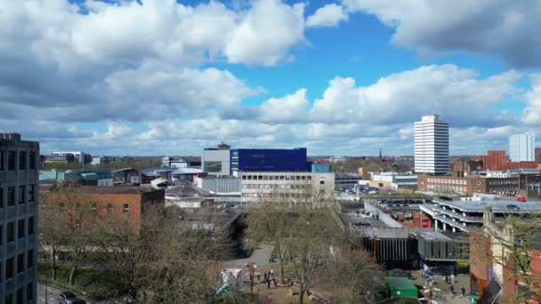 Hochwinkelaufnahme Von Central Coventry City England Großbritannien März 2024 — Stockvideo