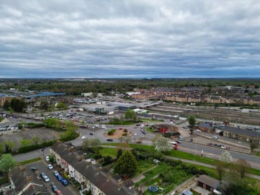 İngiltere 'nin merkezi Peterborough şehrinin hava manzarası. 11 Nisan 2024