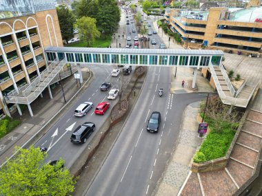 İngiltere 'nin merkezi Peterborough şehrinin hava manzarası. 11 Nisan 2024