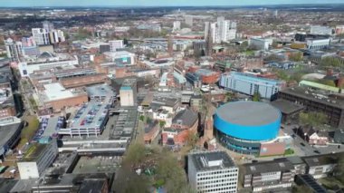 İngiltere Coventry Şehri Şehir Merkezi Yüksek Açı Görüntüleri, 30 Mart 2024