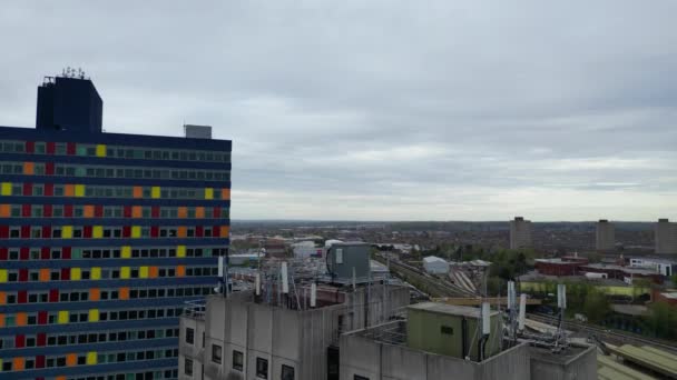 Aerial View Central Leicester City England Ηνωμένο Βασίλειο Cloudy Windy — Αρχείο Βίντεο