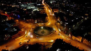 İngiltere 'nin başkenti Cambridgeshire' in Aydınlanmış Orta Cambridge şehrinin Hava Gecesi Görüntüleri. 21 Mart 2024