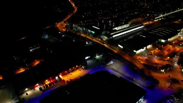Aerial Night Footage Illuminated Central Cambridge City Cambridgeshire Inggris Maret — Stok Video