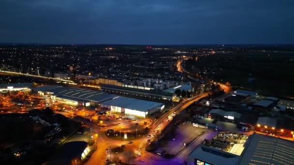 Воздушный Ночной След Иллюминированного Центрального Кембриджского Города Кембриджшир Англия Великобритания — стоковое видео