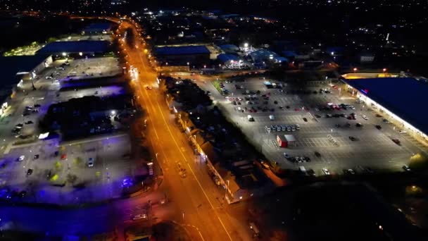 Aerial Night View Illuminated Historical Cambridge City Centre Cambridgeshire England — Stock video
