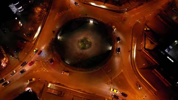 Aerial Night View Illuminated Historical Cambridge City Centre Cambridgeshire England — Stockvideo