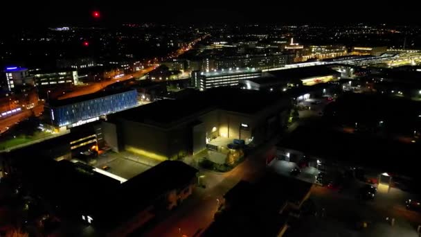 Vue Aérienne Nuit Centre Ville Historique Cambridge Illuminé Cambridgeshire Angleterre — Video