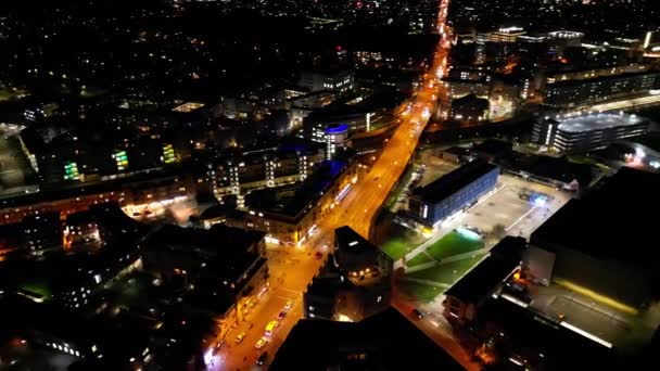 Aerial Night View Illuminated Historical Cambridge City Centre Cambridgeshire Αγγλία — Αρχείο Βίντεο