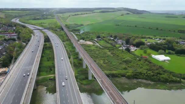 High Angle Drone Camera Footage Rochester City Located River Thames — Stock video