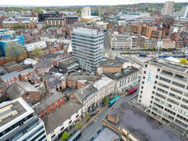 İngiltere 'nin Merkez Nottingham şehrinin hava görüntüsü. 26 Nisan 2024