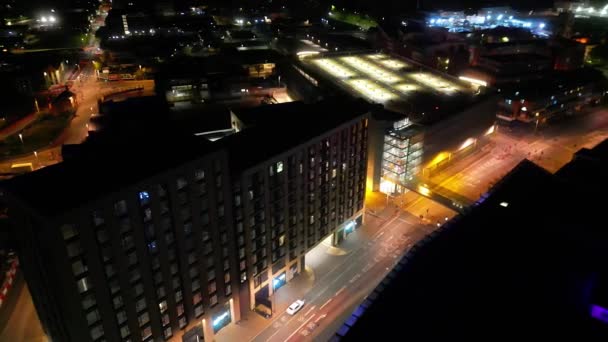 Aerial View Illuminated Central Leicester City England Wielka Brytania Kwietnia — Wideo stockowe