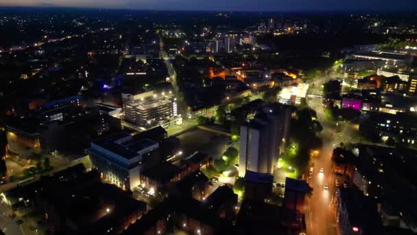 イギリスの照らされた中央レスターシティの空中ビュー 2024年4月26日 — ストック動画
