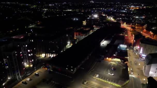 Vista Aérea Illuminated Central Leicester City England Reino Unido Abril — Vídeos de Stock