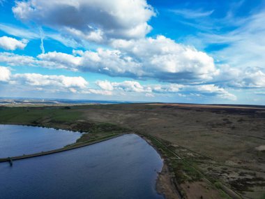 High Angle View of Most Beautiful British Landscape at Redmires Water Reservoirs over Hills of Sheffield City of England United Kingdom, April 30th, 2024 clipart