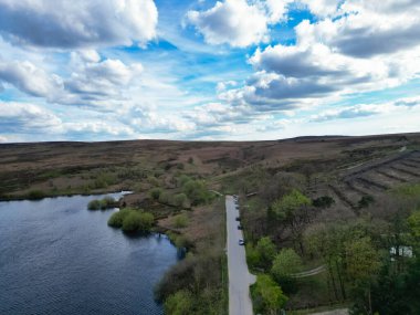 High Angle View of Most Beautiful British Landscape at Redmires Water Reservoirs over Hills of Sheffield City of England United Kingdom, April 30th, 2024 clipart