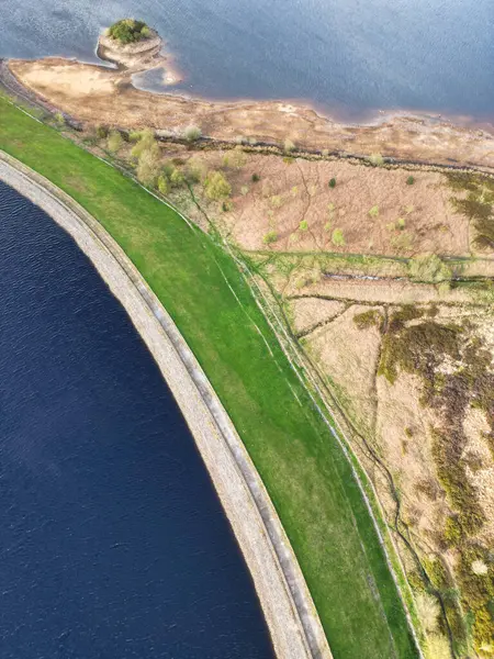 stock image High Angle View of Most Beautiful British Landscape at Redmires Water Reservoirs over Hills of Sheffield City of England United Kingdom, April 30th, 2024