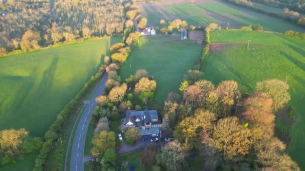 Flygfoto Över Markfield Village Och Countryside Landskap Leicestershire England Sunrise — Stockvideo