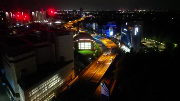 Luchtfoto Van Illuminated Central Chiswick London City England Night Verenigd — Stockvideo