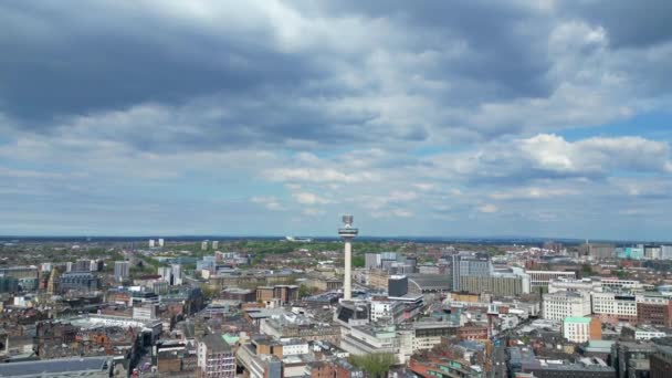 Flygfoto Över Historiska Och Moderna Brittiska Centrum Liverpool Den Maritima — Stockvideo