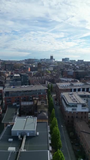 Aerial View Historical Modern British City Centre Liverpool Maritime City — 비디오