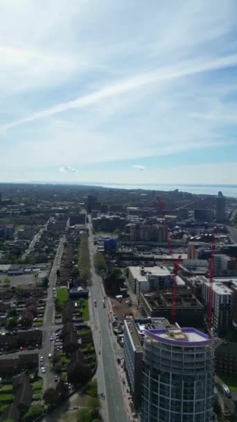 Aerial View Historical Modern British City Centre Liverpool Maritime City — Vídeo de Stock