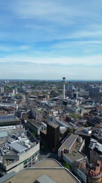 Flygfoto Över Historiska Och Moderna Brittiska Centrum Liverpool Den Maritima — Stockvideo