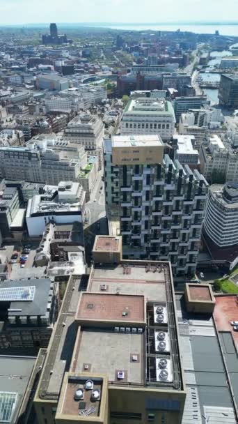 Aerial View Historical Modern British City Centre Liverpool Maritime City — Vídeo de Stock