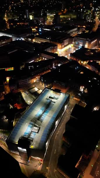 Aerial Vertical Style Footage Illuminated Historical Central Coventry City England — Stok video